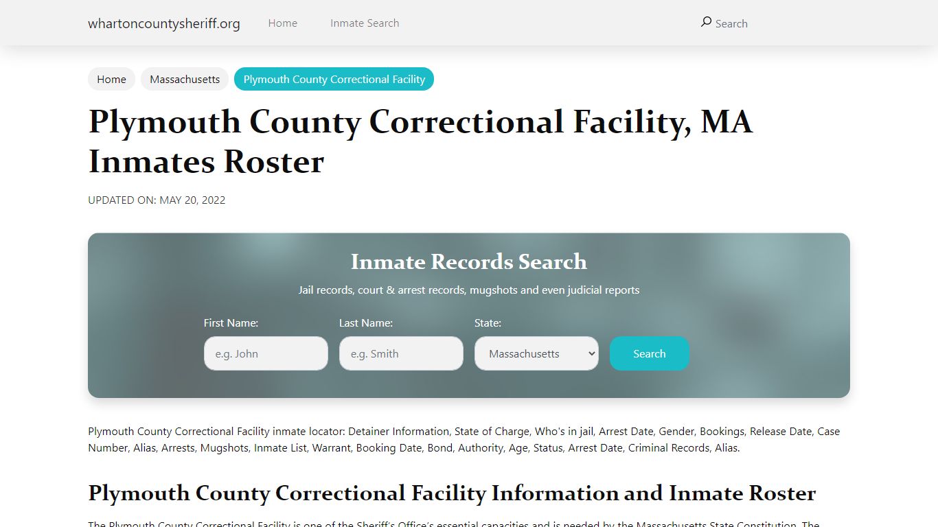 Plymouth County Correctional Facility, MA Jail Roster ...